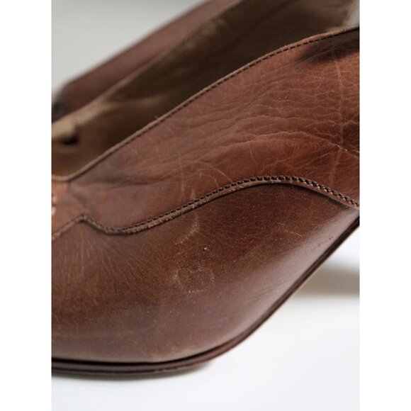 Vintage Bandolino Italy Brown Leather Peep Toe Floral Sandals - Picture 7 of 11